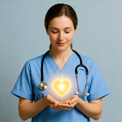Nurse holding glowing heart