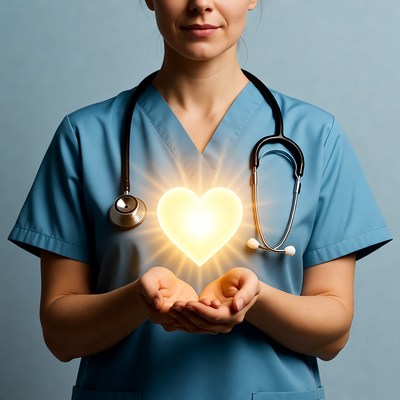 Nurse holding glowing heart
