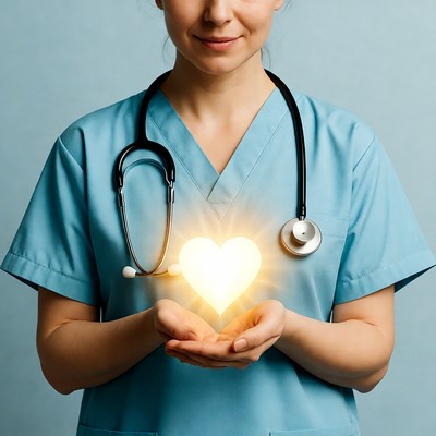 Nurse holding glowing heart