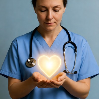 Nurse holding glowing heart