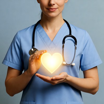 Nurse holding glowing heart