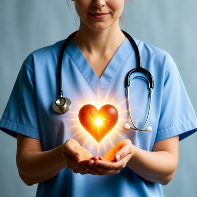 Nurse holding glowing heart