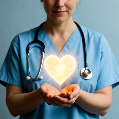 Nurse holding glowing heart