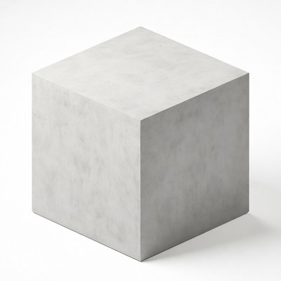 White Concrete Cube on Isolated Background