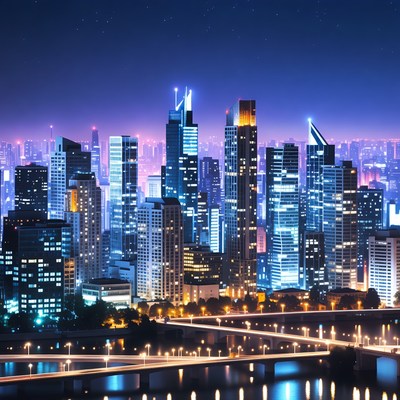 Futuristic City Skyline at Night