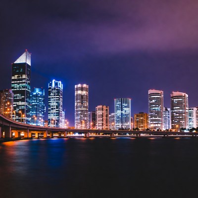 Dubai Skyline at Night with Bridge