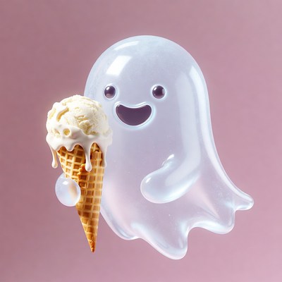 Cute ghost holding ice cream cone