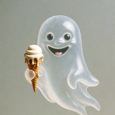 Cute ghost holding ice cream cone