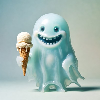 Blue ghost holding ice cream cone