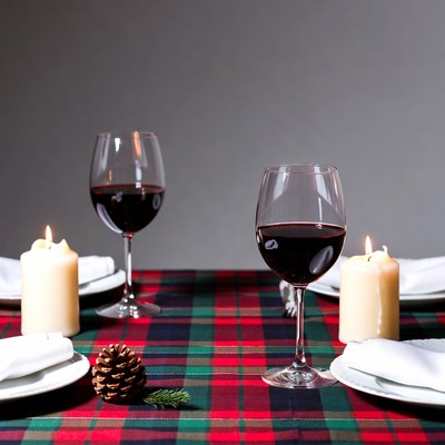 Red Wine Glasses on Plaid Table