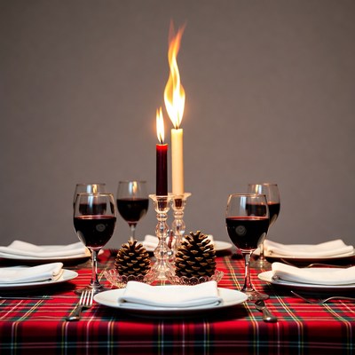 Festive Table with Candles and Wine