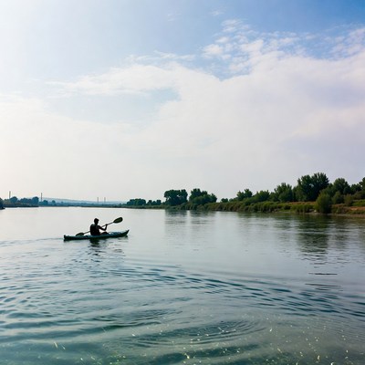 Man kayaking on river
