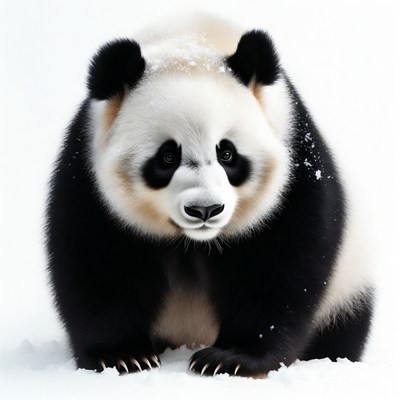 Panda with snow on head