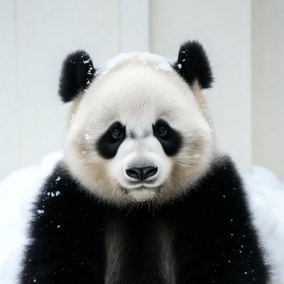 Panda covered in snow
