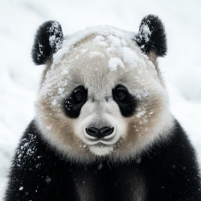 Snow-covered giant panda