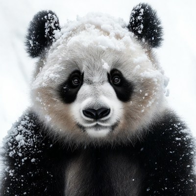 Panda covered in snow