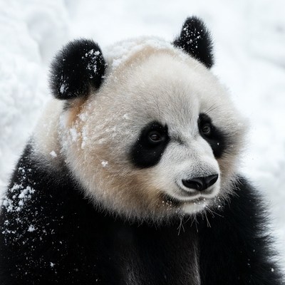 Panda in snowy landscape