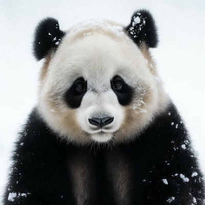 Panda covered in snow