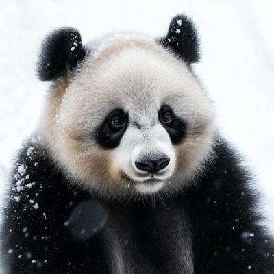 Panda in snowy landscape