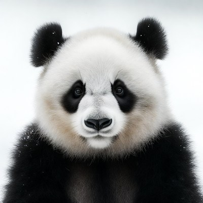 Baby panda covered in snow