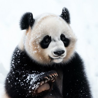 Panda covered in snow