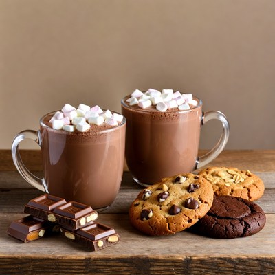 Hot Chocolate with Marshmallows and Cookies