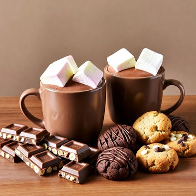 Hot Chocolate with Marshmallows and Cookies