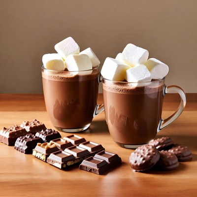 Two Hot Chocolates with Marshmallows and Chocolates