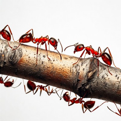 Red ants on tree branch