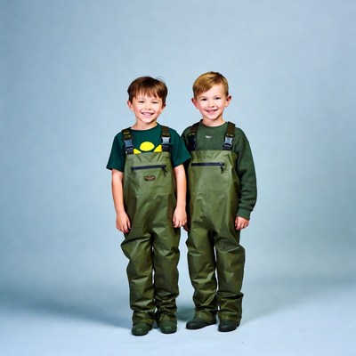 Two boys in green overalls