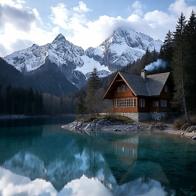 Red Cabin by Turquoise Lake Mountains