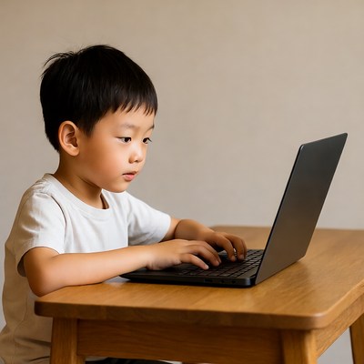 Asian boy using laptop