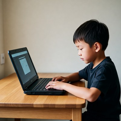 Asian boy using laptop