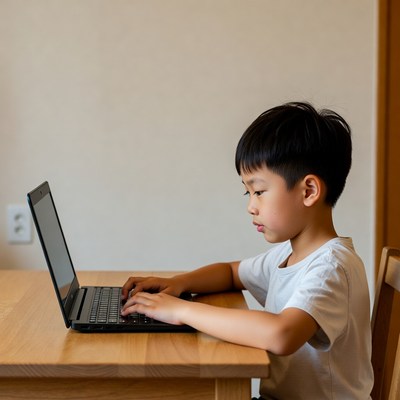 Asian boy using laptop