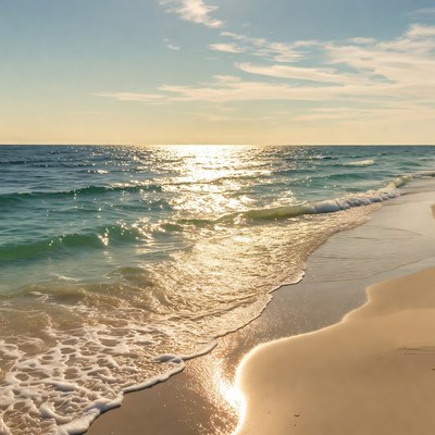 Sunset Beach Waves and Sandy Shore