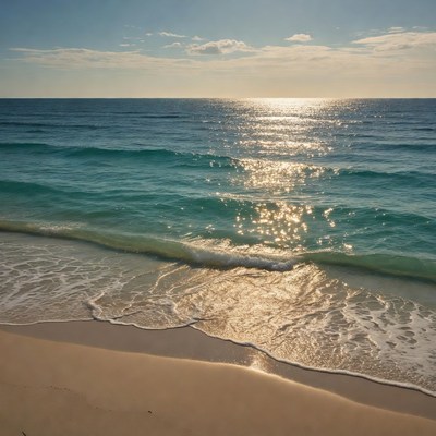 Sunset over turquoise ocean waves