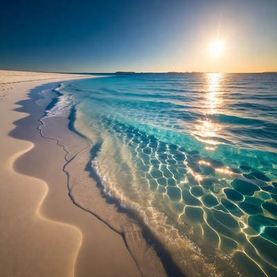 Tropical Beach Sunset with Turquoise Waves