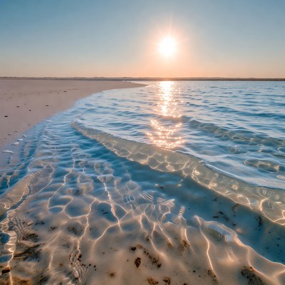 Sunset over beach waves