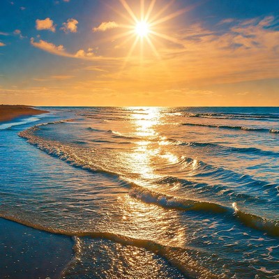 Sunset over ocean waves