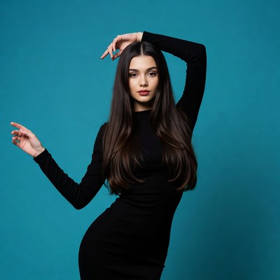 Woman posing in black dress