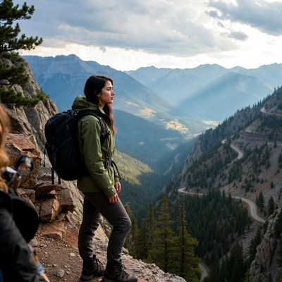 Woman overlooking mountain valley