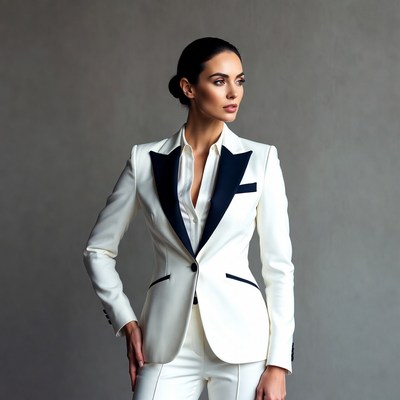 Woman in white tuxedo suit