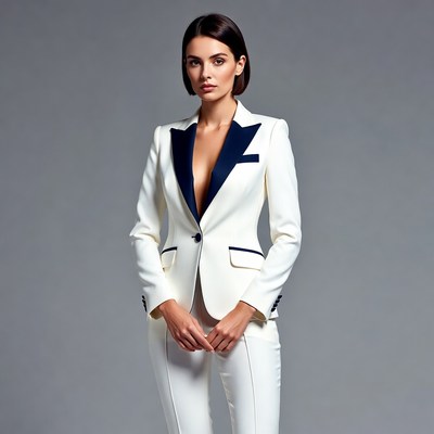 Woman in white tuxedo suit