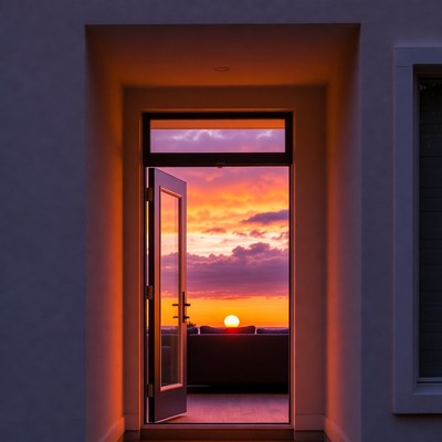 Open door framing sunset