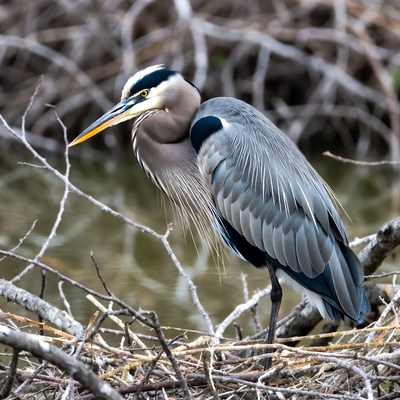 Great Blue Heron in Marsh