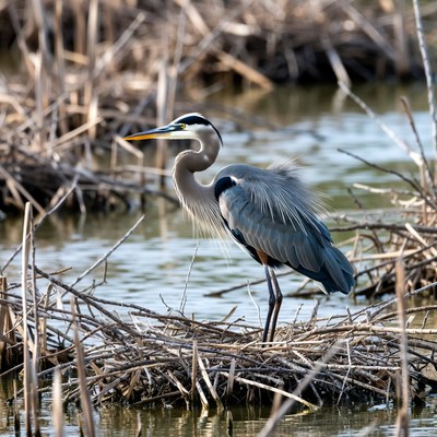 Great Blue Heron in Marsh