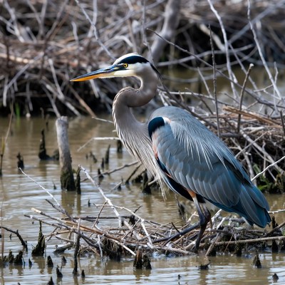 Great Blue Heron in Marsh