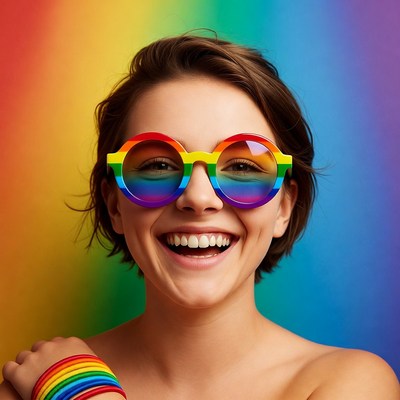 Woman smiling in rainbow glasses