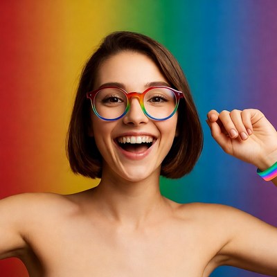 Smiling Woman in Rainbow Glasses