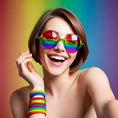 Woman in Rainbow Glasses Smiling